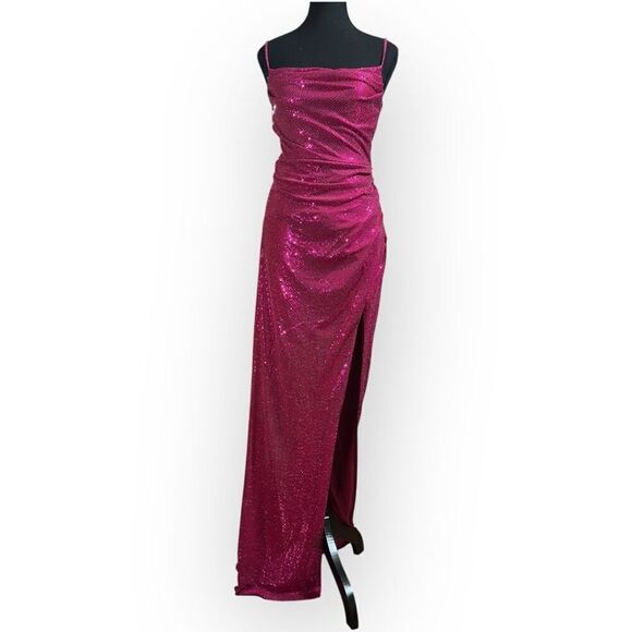 NWOT City Triangles Womens Fuchsia Sequin Maxi Dress Size XS Juniors - Picture 2 of 11